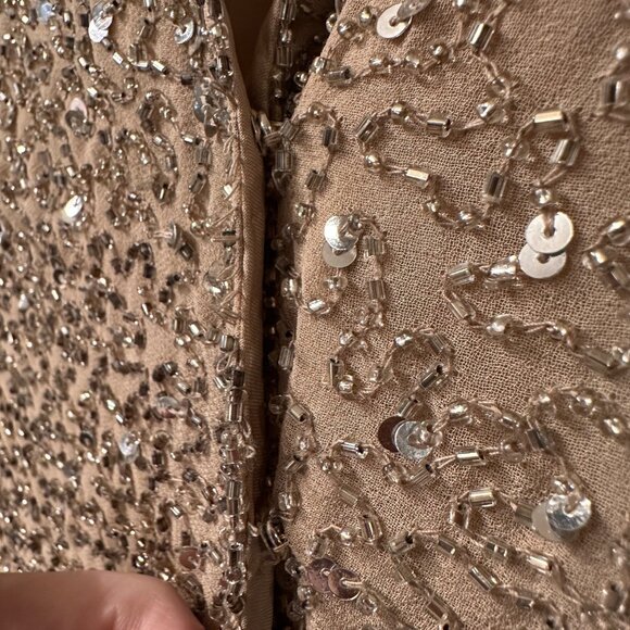 Chadwicks | Sz 12 All Over Sequin Beaded Champagne Wrap Jacket Shell  Evening - Picture 6 of 10